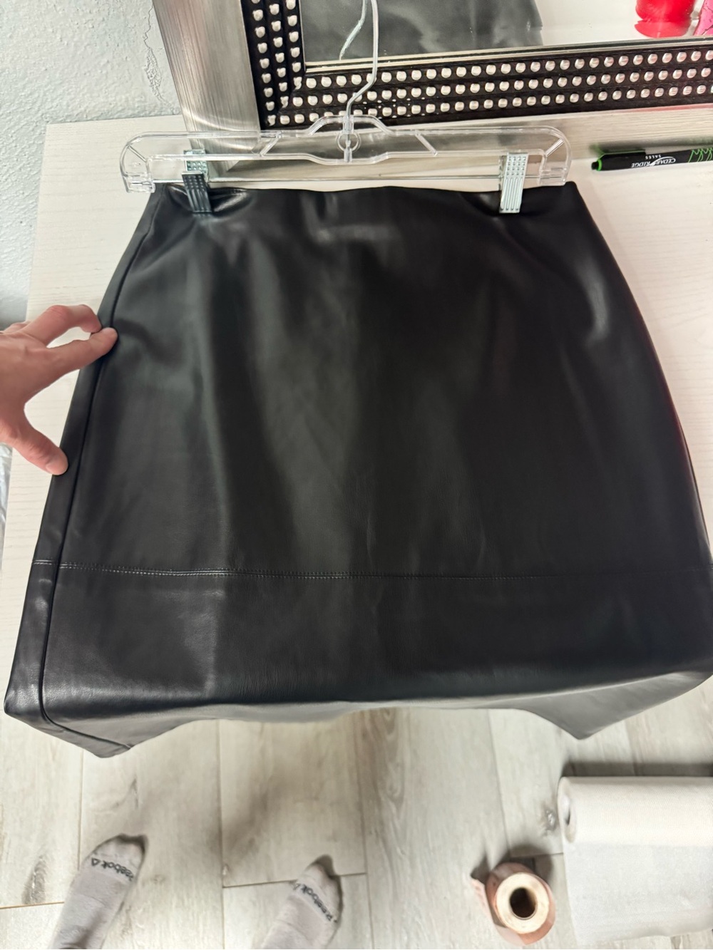 Cache Black Faux Leather Pencil Skirt